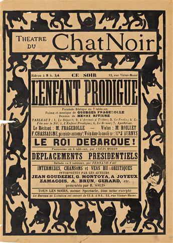 HENRI RIVIERE (1864-1951). THEATRE DU CHAT NOIR / LENFANT PRODIGUE. Two posters. Circa 1895. Each approximately 23½x16½ inches, 59½x42